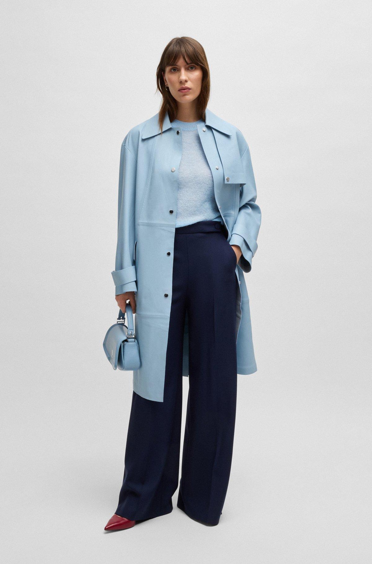 Cropped-sleeve knitted sweater in textured wool Product Image