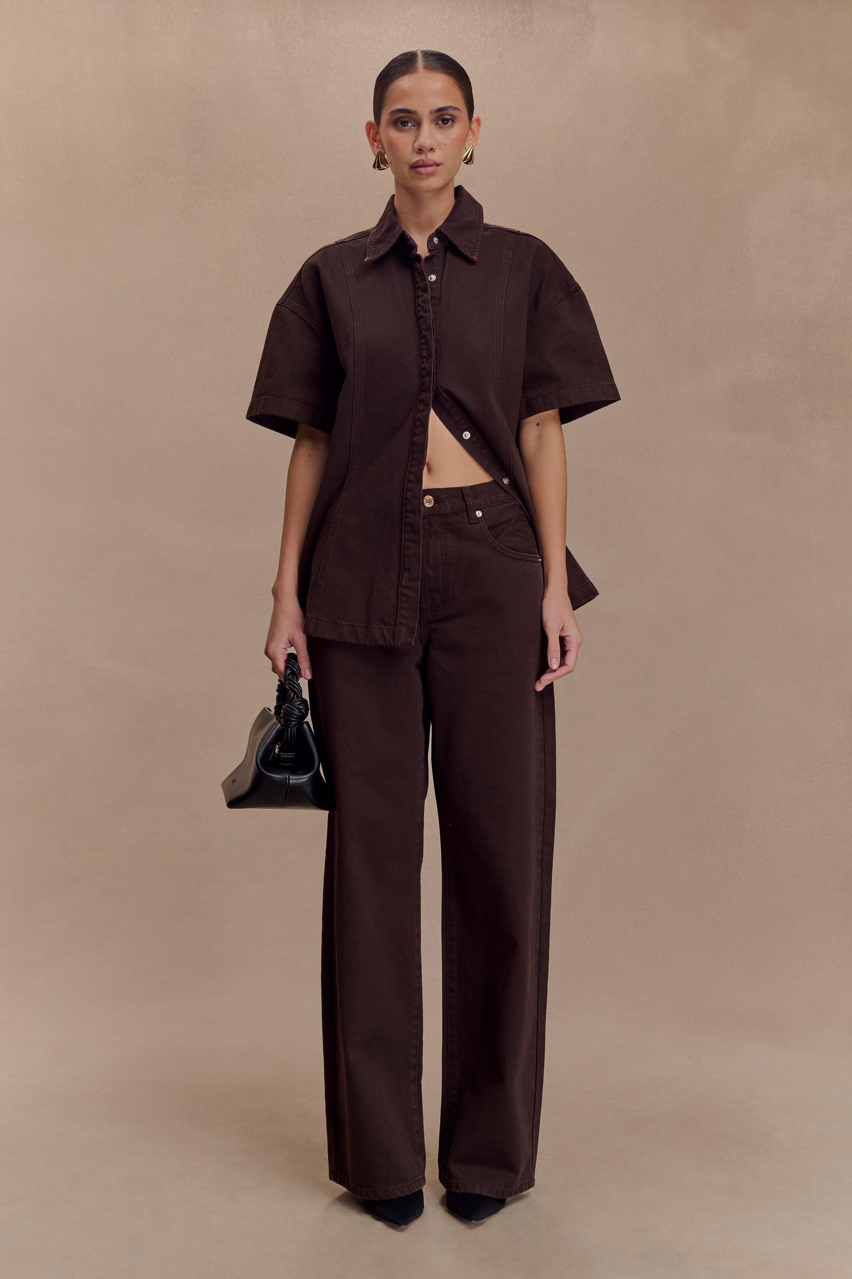 Maya Oversized Denim Shirt - Chocolate Product Image