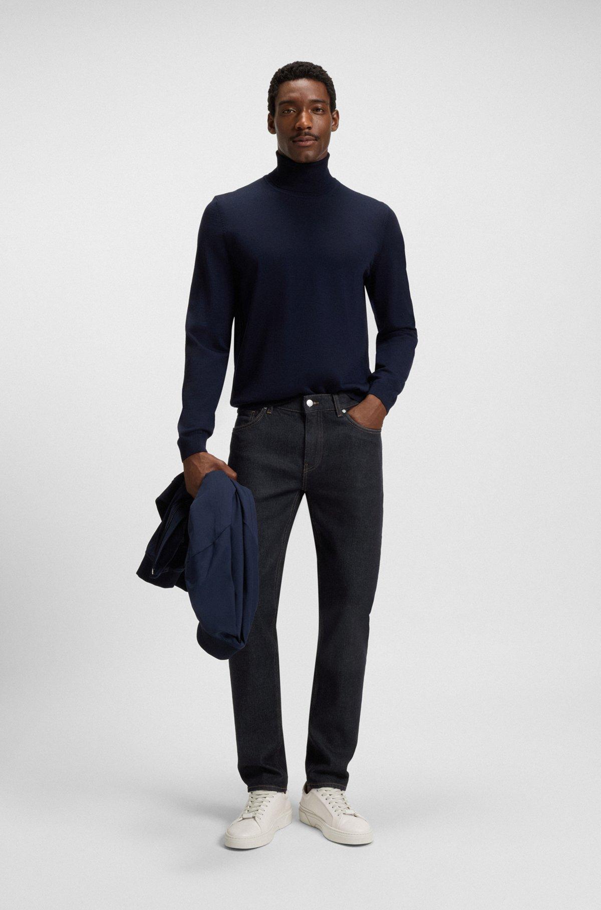 Regular-fit roll-neck sweater in mercerized virgin wool Product Image