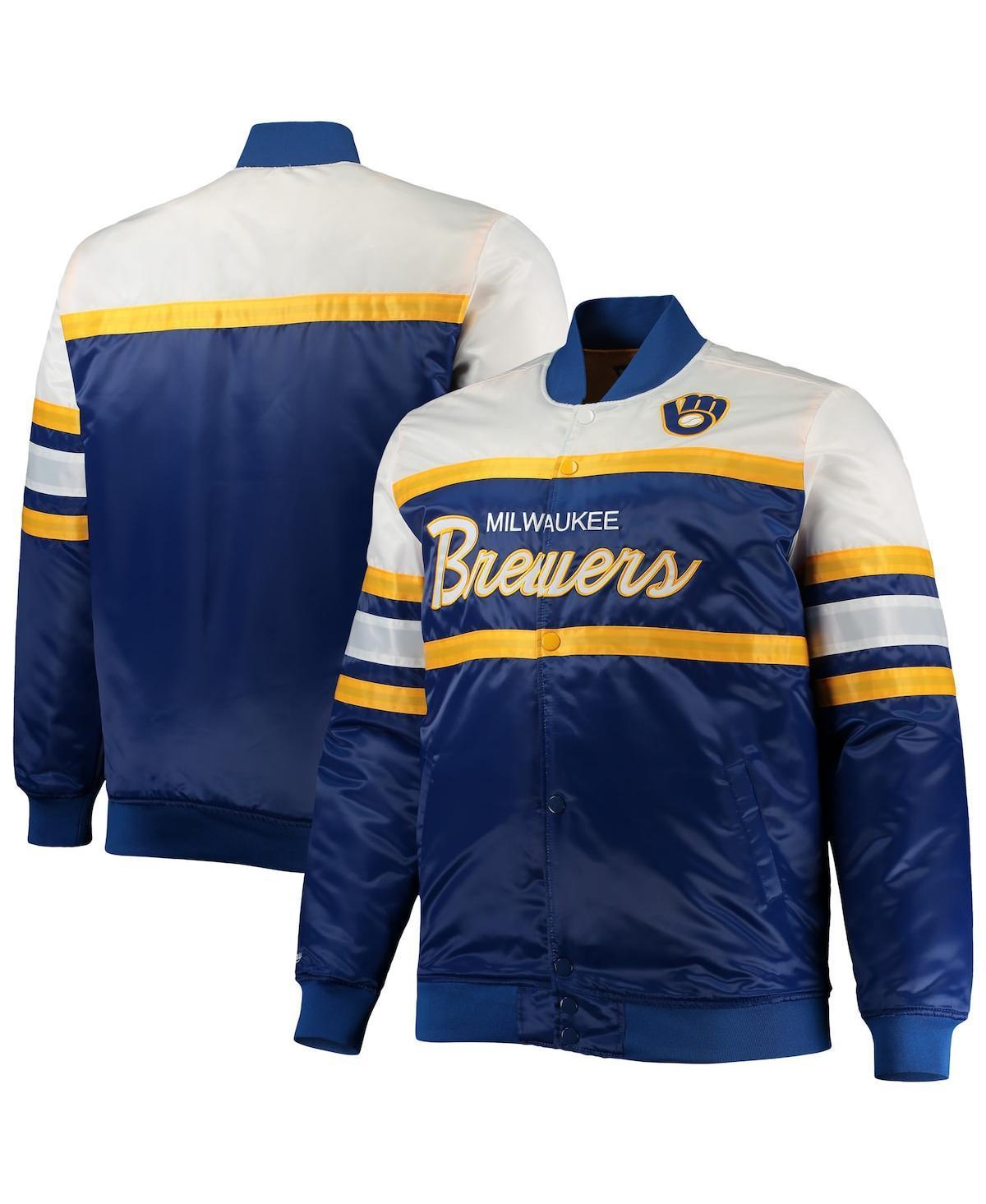 Men's Mitchell & Ness Royal/Gold Milwaukee Brewers Big & Tall Coaches Satin Full-Snap Jacket, Size: 3XLT, Blue Product Image