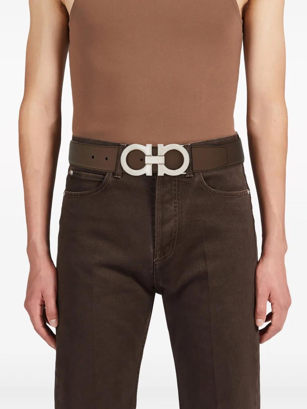 Gancini-buckle reversible leather belt Product Image