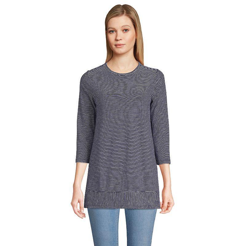 Women's Lands' End Slub Jersey Swing Tunic, Size: XS, White Black Stripe Product Image
