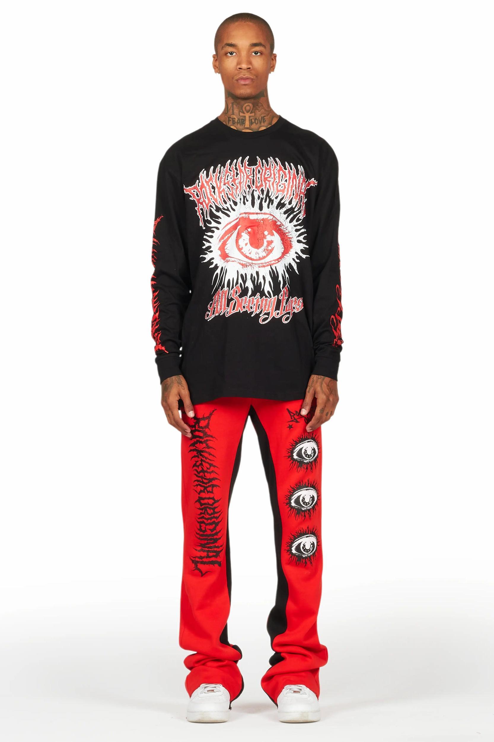All Seeing Eyes Red/Black Long Sleeve T-Shirt/Baggy Pant Set Male Product Image
