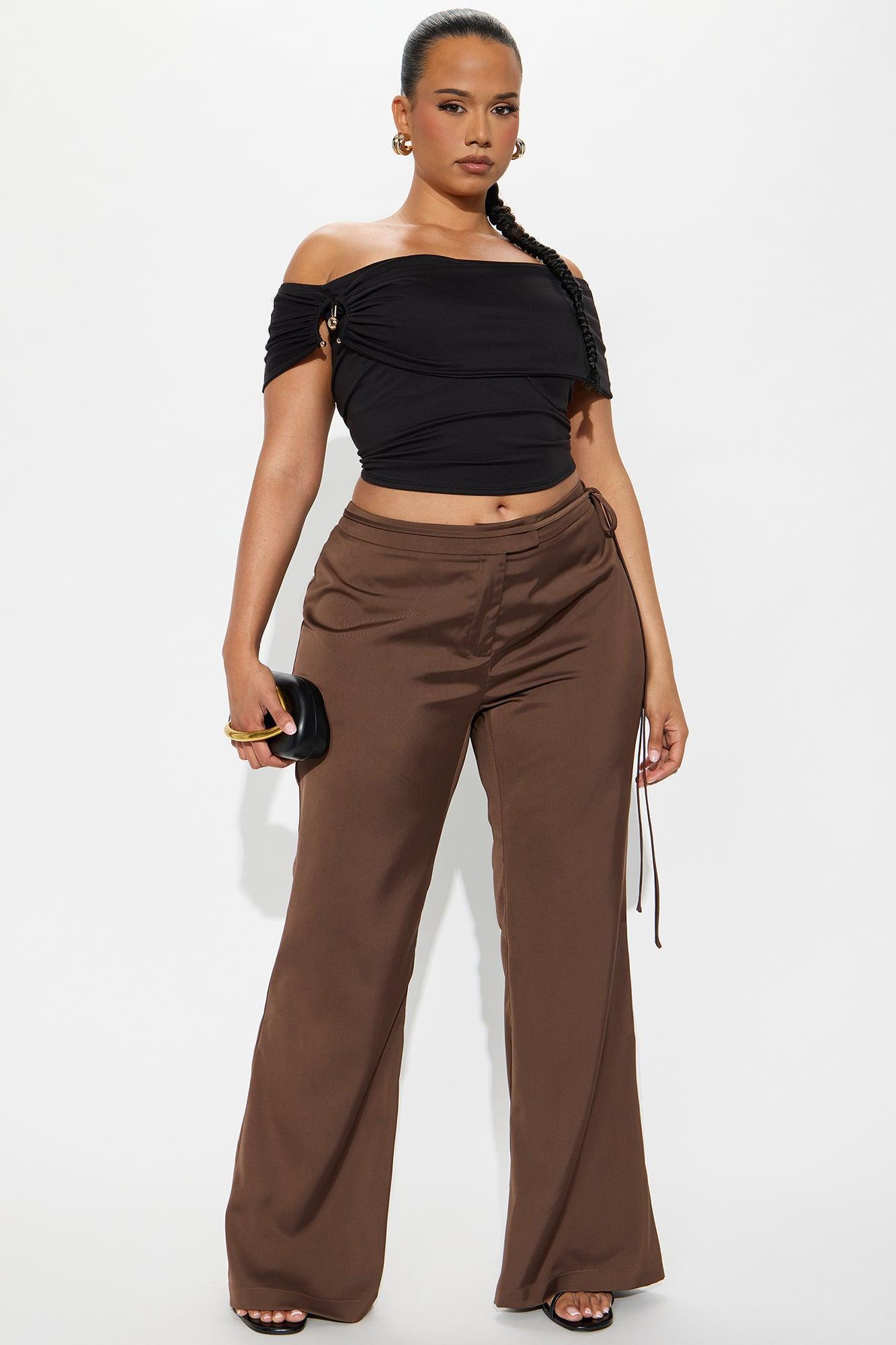 Front Page Headline Wide Leg Trouser Pant - Chocolate Product Image