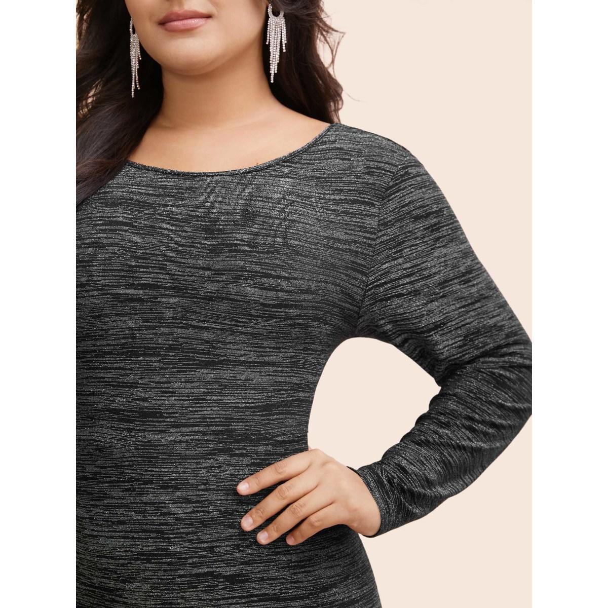 Plus Size Glitter Round Neck Backless Dress Black Women Cocktail Texture Party Curvy Bloomchic 28/5X Product Image