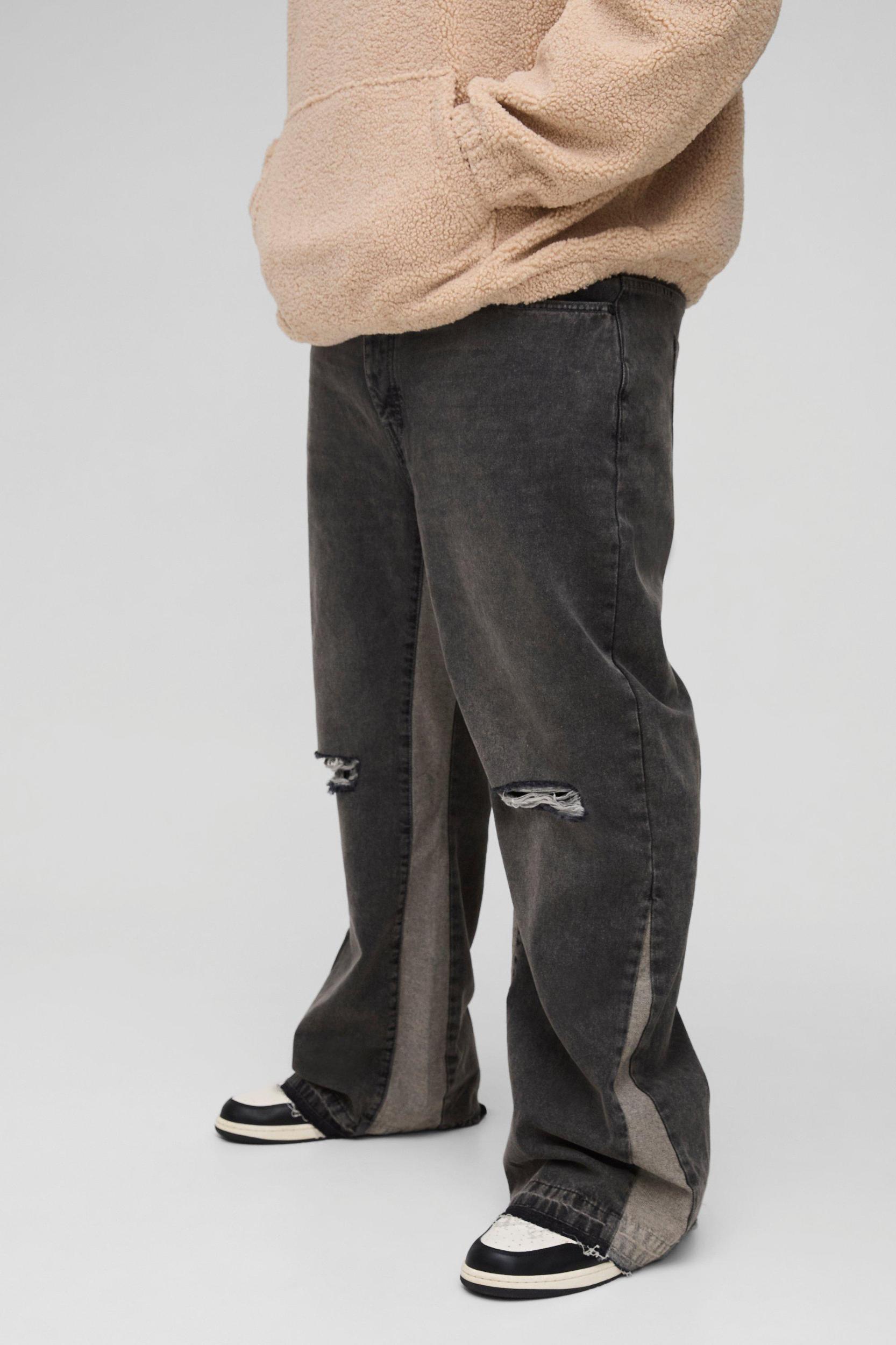 Plus Relaxed Rigid Flare Knee Rip Jeans | boohooMAN USA Product Image