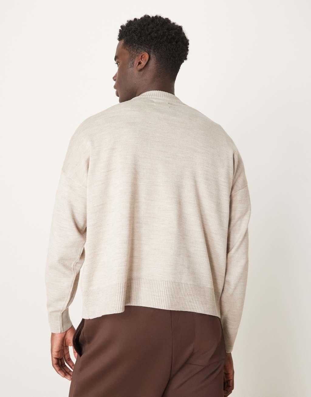 ASOS DESIGN oversized boxy fit knit henley neck sweater in stone Product Image
