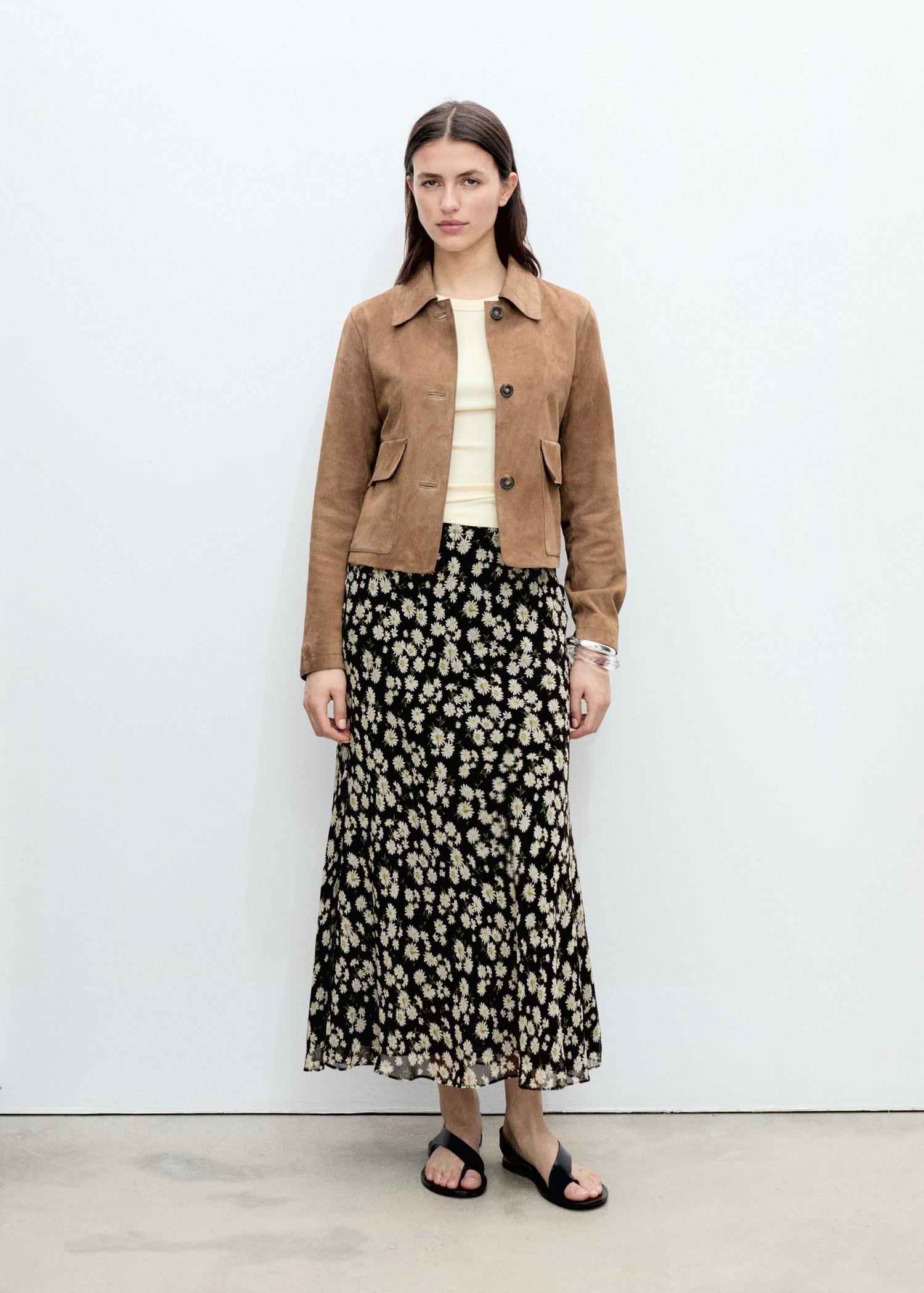 Long floral flared skirt - Women | MANGO USA Product Image