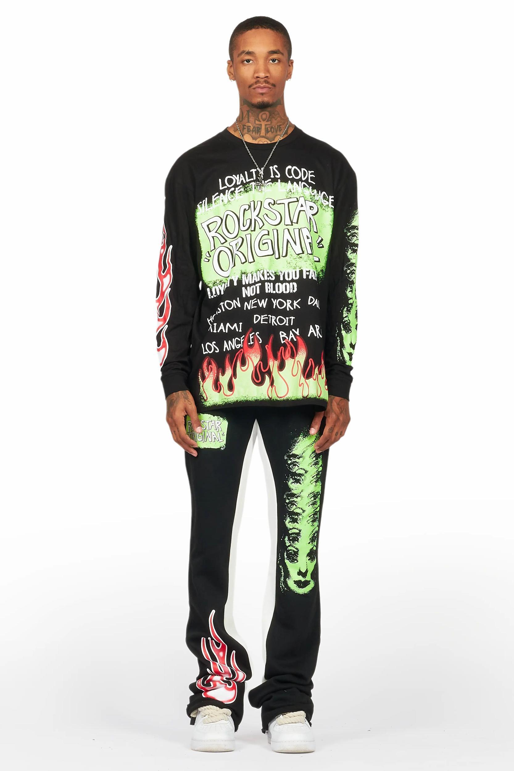 Beno Black Long Sleeve T-Shirt/Baggy Pant Set Male Product Image