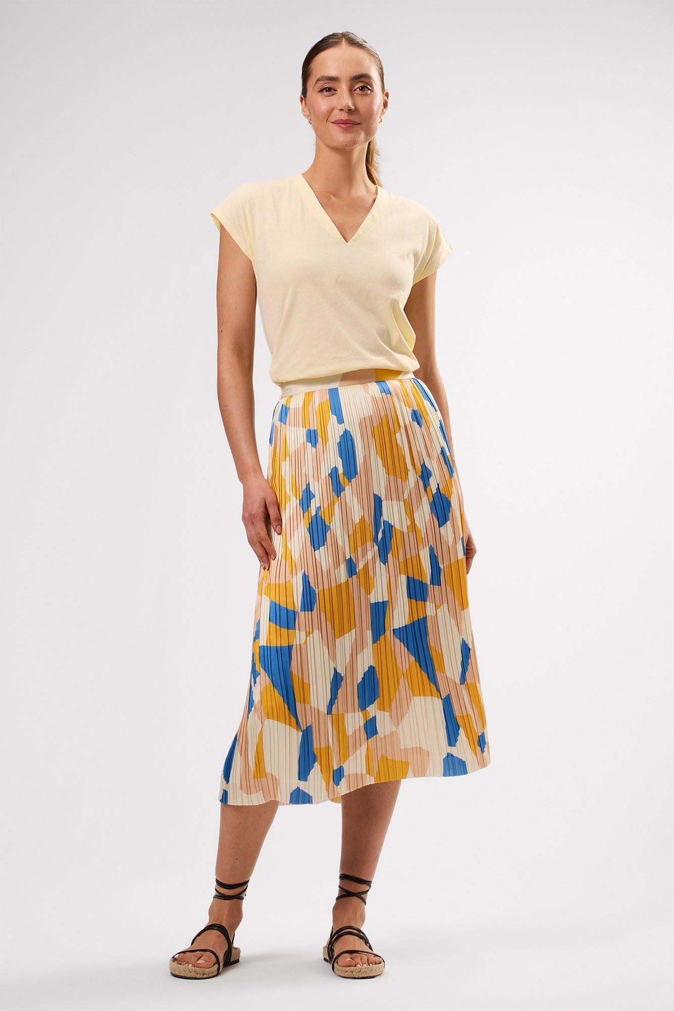 Blaze Pleated Recycled Sateen Skirt - Sonia Indigo Blue Multi Product Image