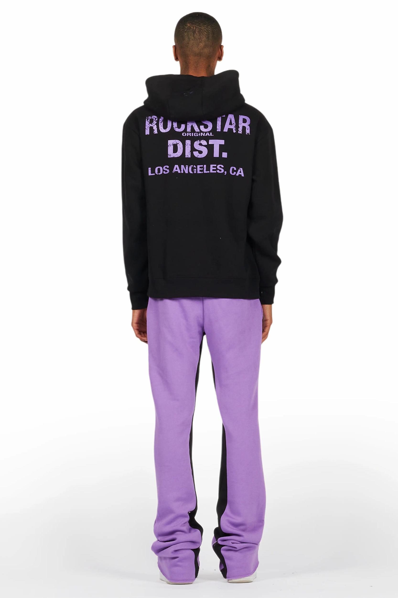 Mattox Black/Purple Hoodie/Baggy Stacked Flare Pant Set Male Product Image