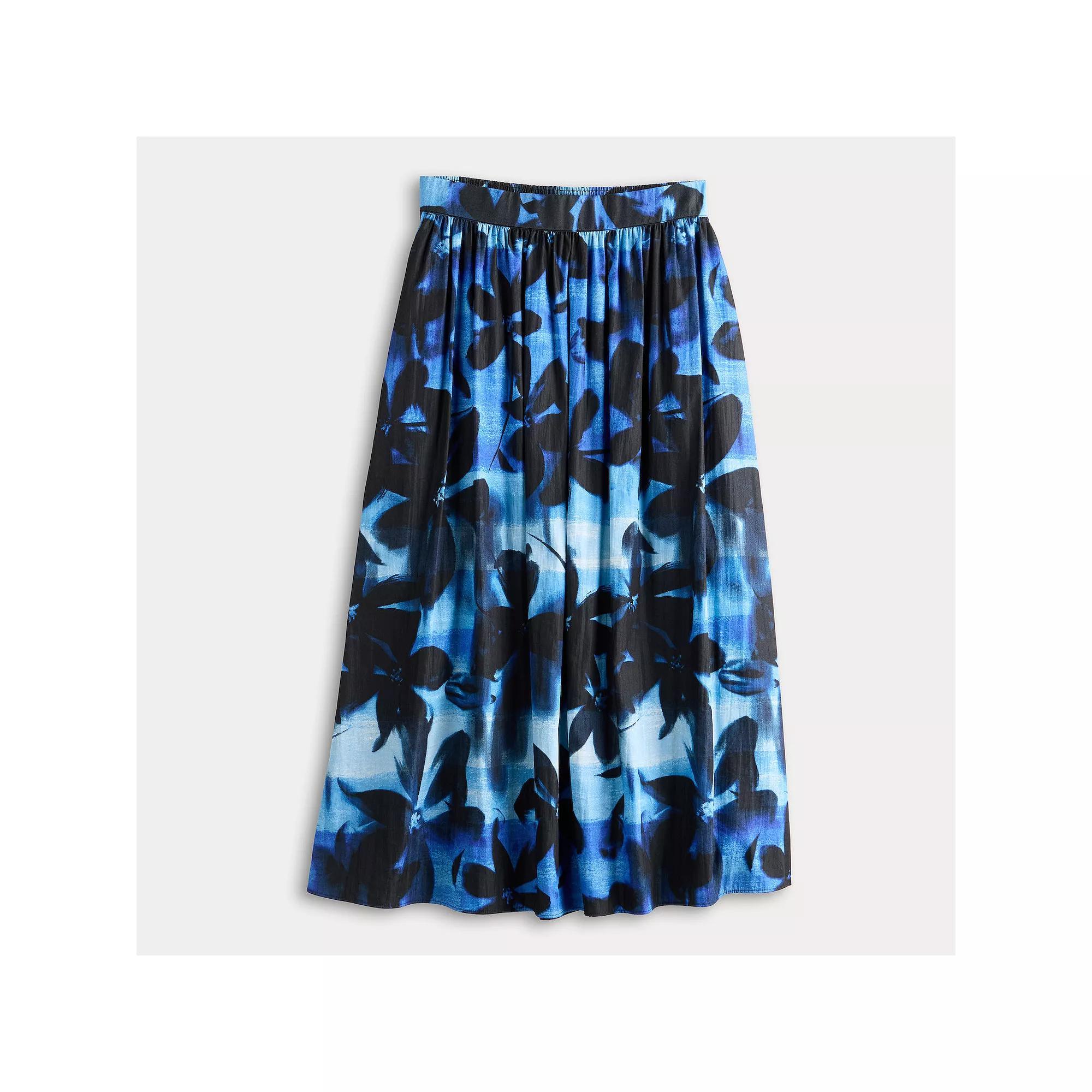 Women's Simply Vera Vera Wang Shirred Midi Skirt, Size: Large, Blue Floral Allover Product Image