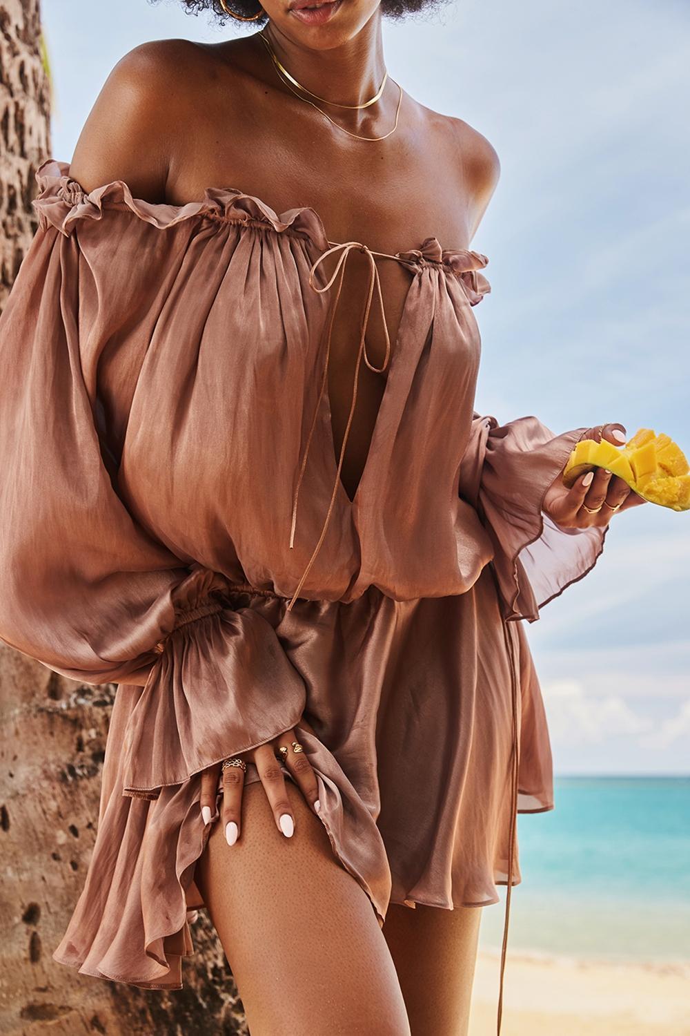 Chaya Hazelnut Off Shoulder Dress Product Image