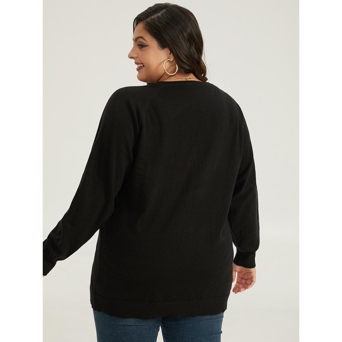 Plus Size Halloween Graphic Pumpkin V Neck Pullover Black Women Casual Loose Long Sleeve V-neck Dailywear Pullovers BloomChic 22-24/3X Product Image
