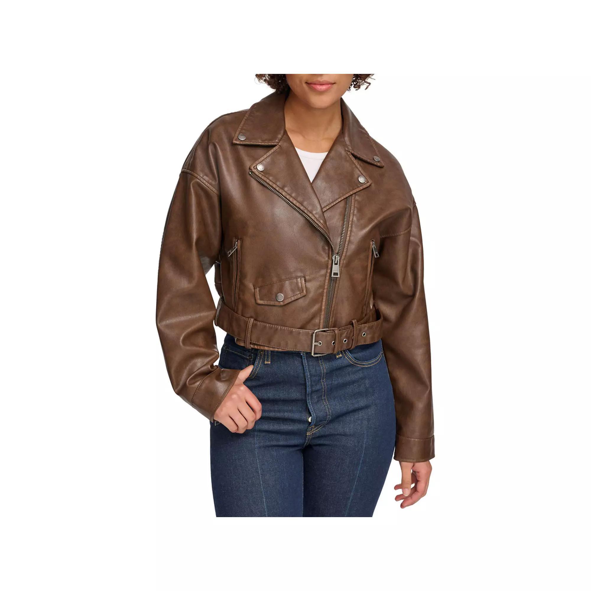 Womens Levis Cropped Faux Leather Moto Jacket Green Product Image