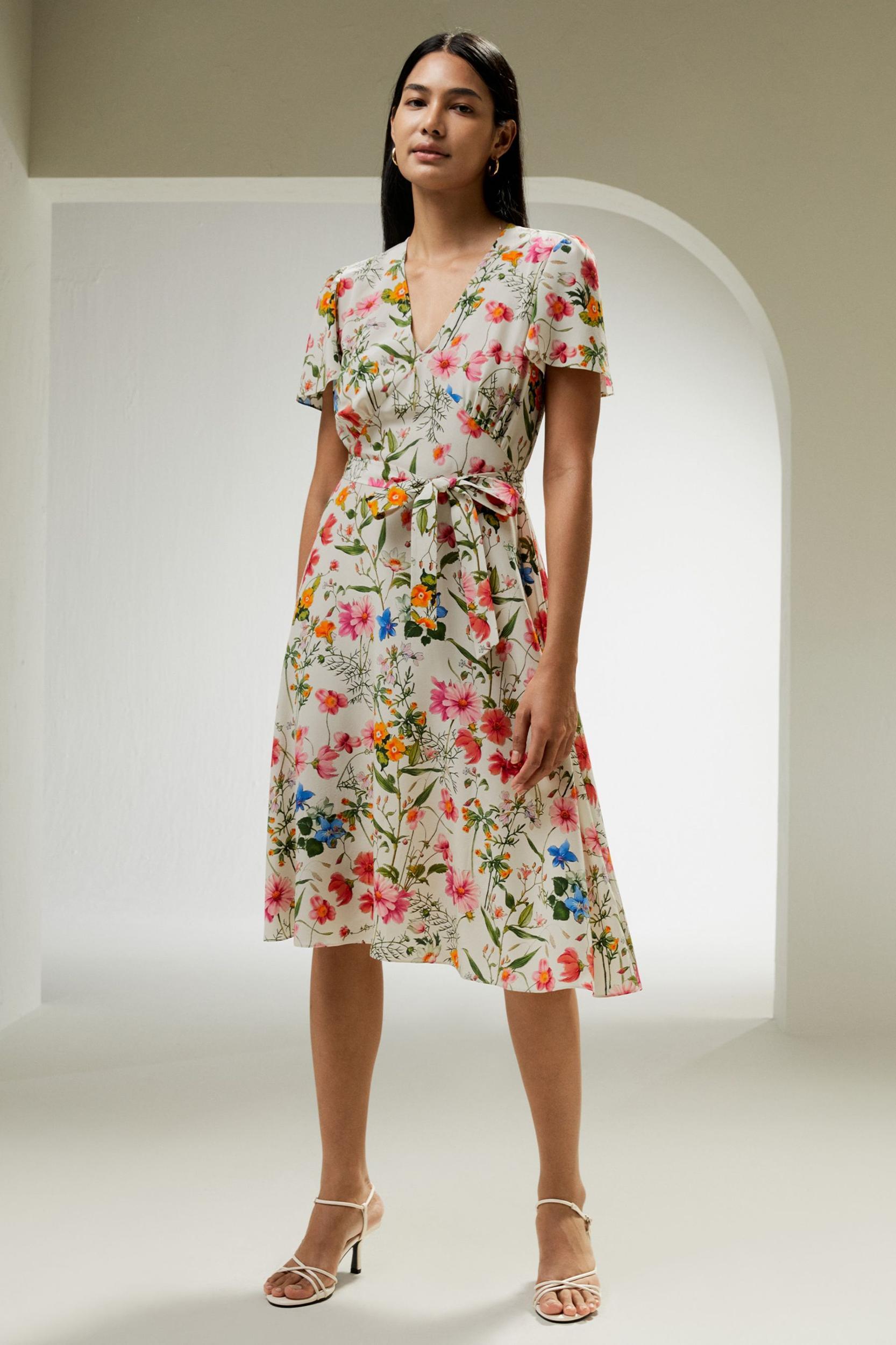 Floral Short Sleeve Dress With Tie Belt Product Image