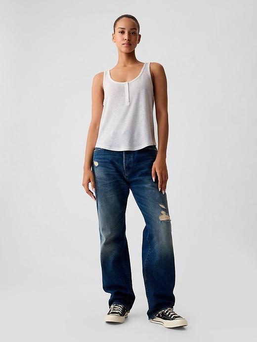 Linen-Blend Henley Tank Top Product Image