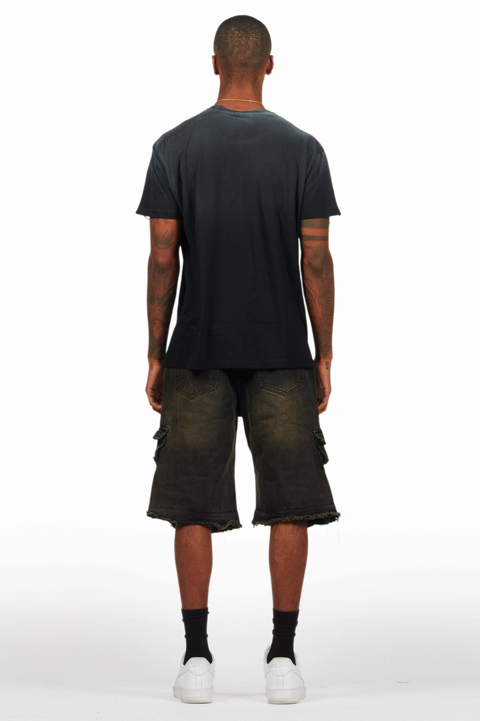 Beno Black/Yellow T-Shirt/Denim Short Set Male Product Image