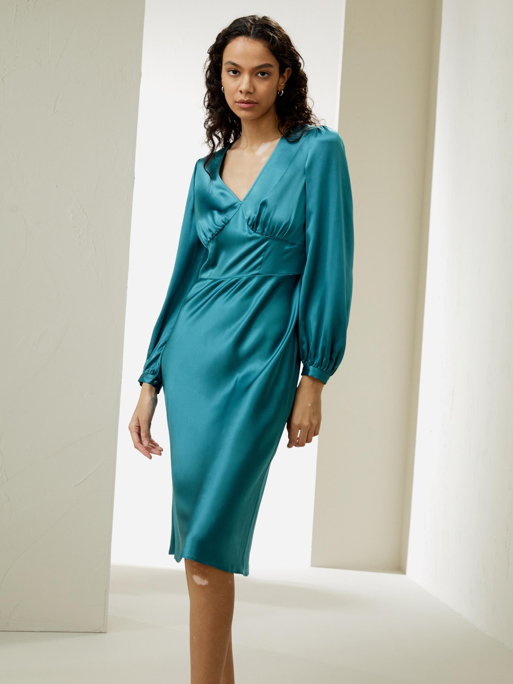 V-Neck Silk Waisted Dress Product Image