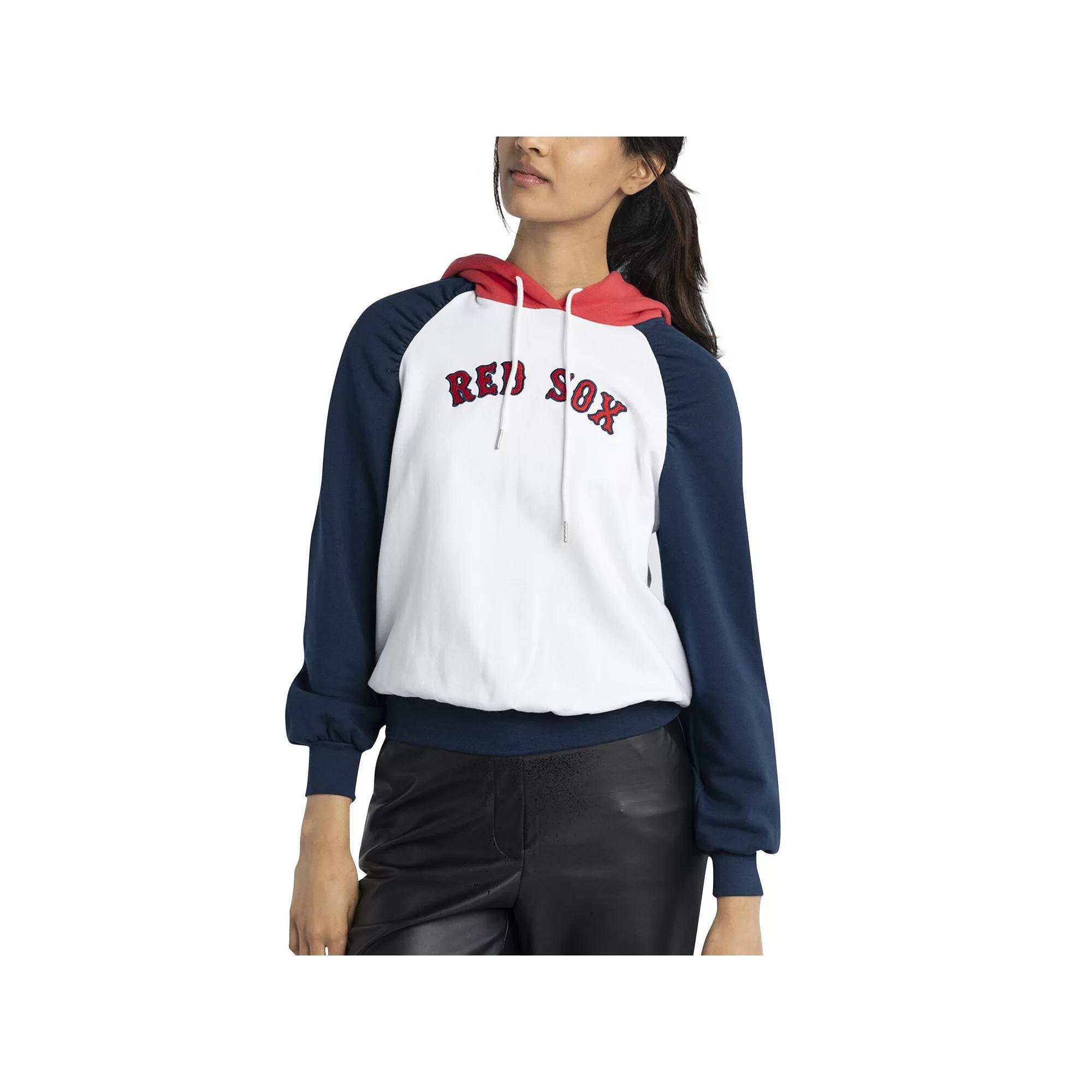 Women's Lusso White Boston Red Sox Marlowe Tri-Blend Raglan Pullover Hoodie, Size: Large Product Image
