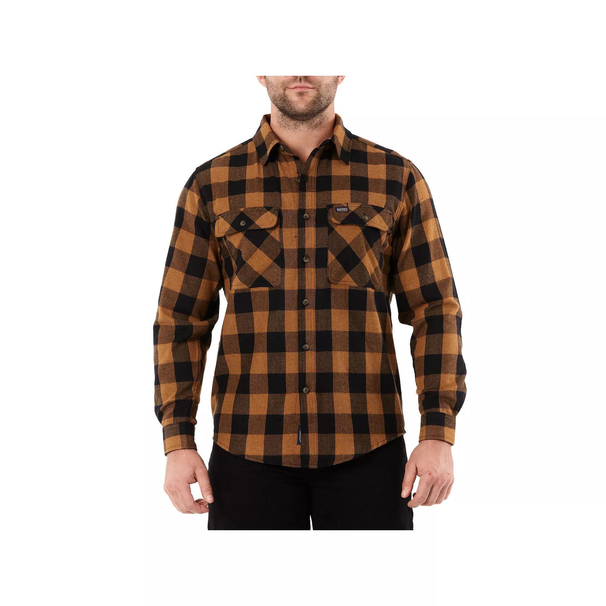Mens Smiths Workwear Regular-Fit Buffalo Plaid Two-Pocket Flannel Button-Down Shirt Grey Warm Olive Product Image