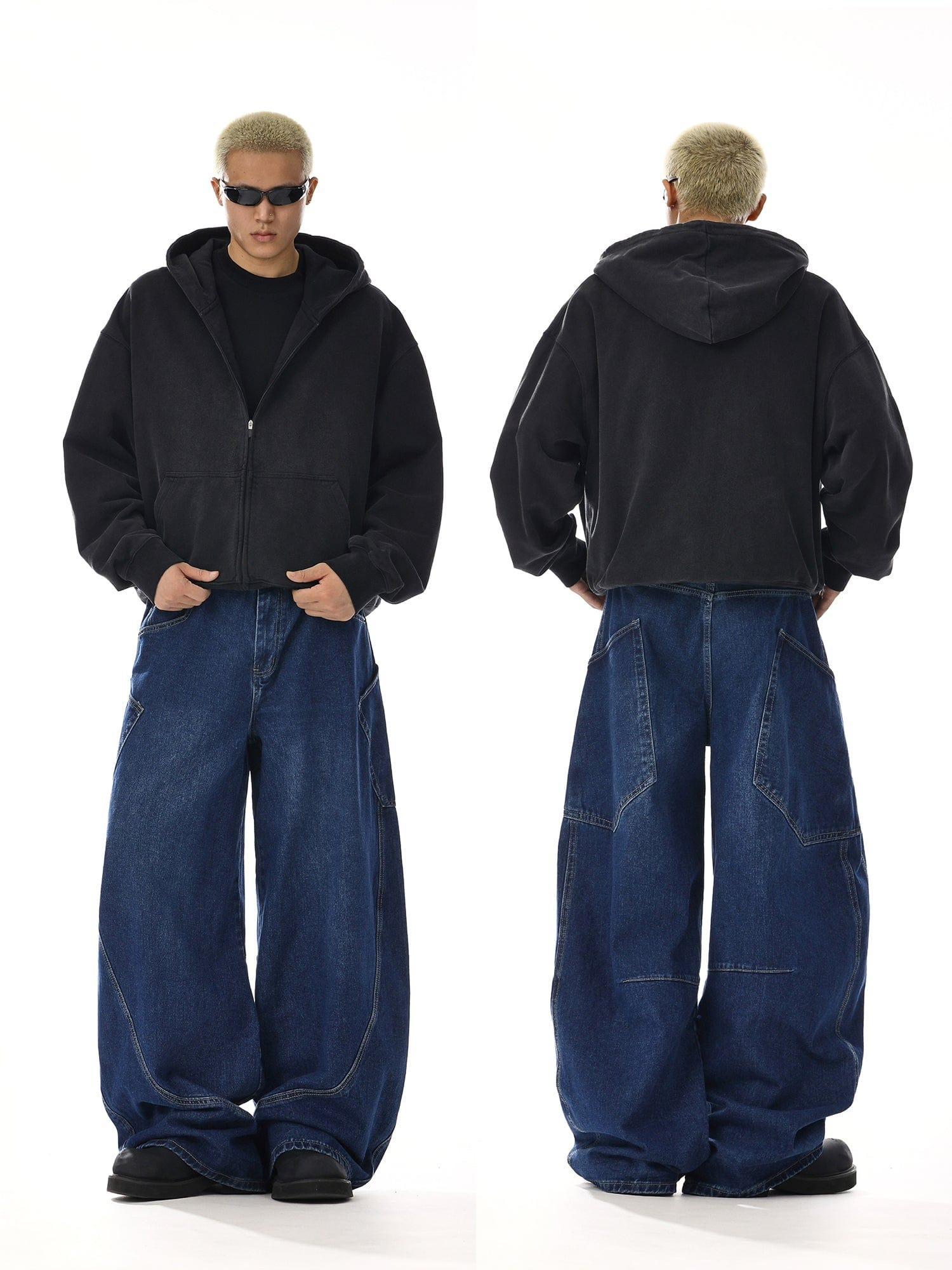 RT No. 12543 RECONSTRUCTED BLUE WORKWEAR BAGGY JEANS Product Image