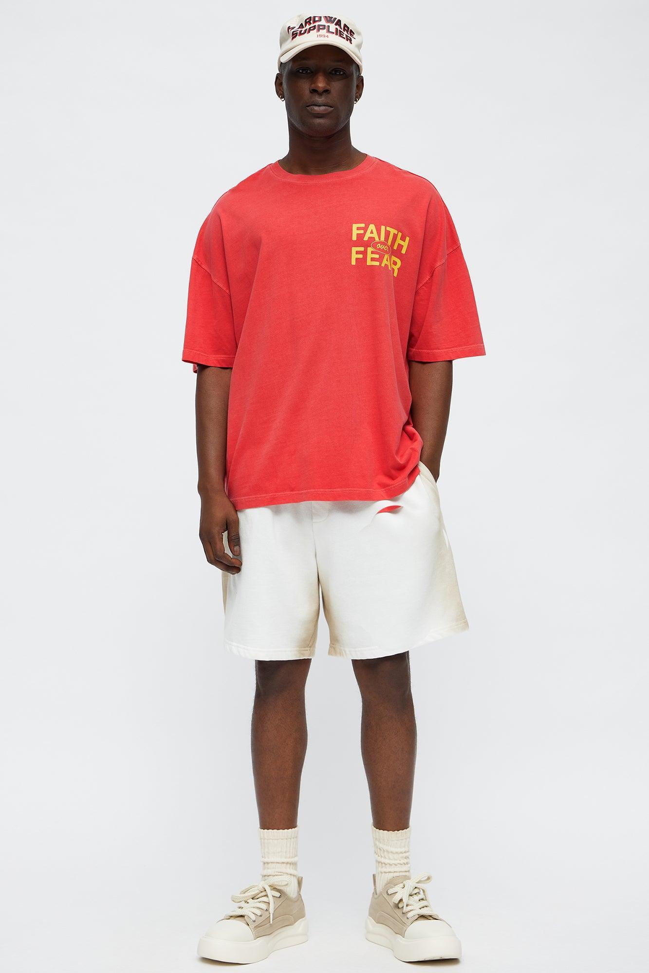 Faith Over Fear Psalm 118:6 Oversized Short Sleeve Tee - Red Male Product Image