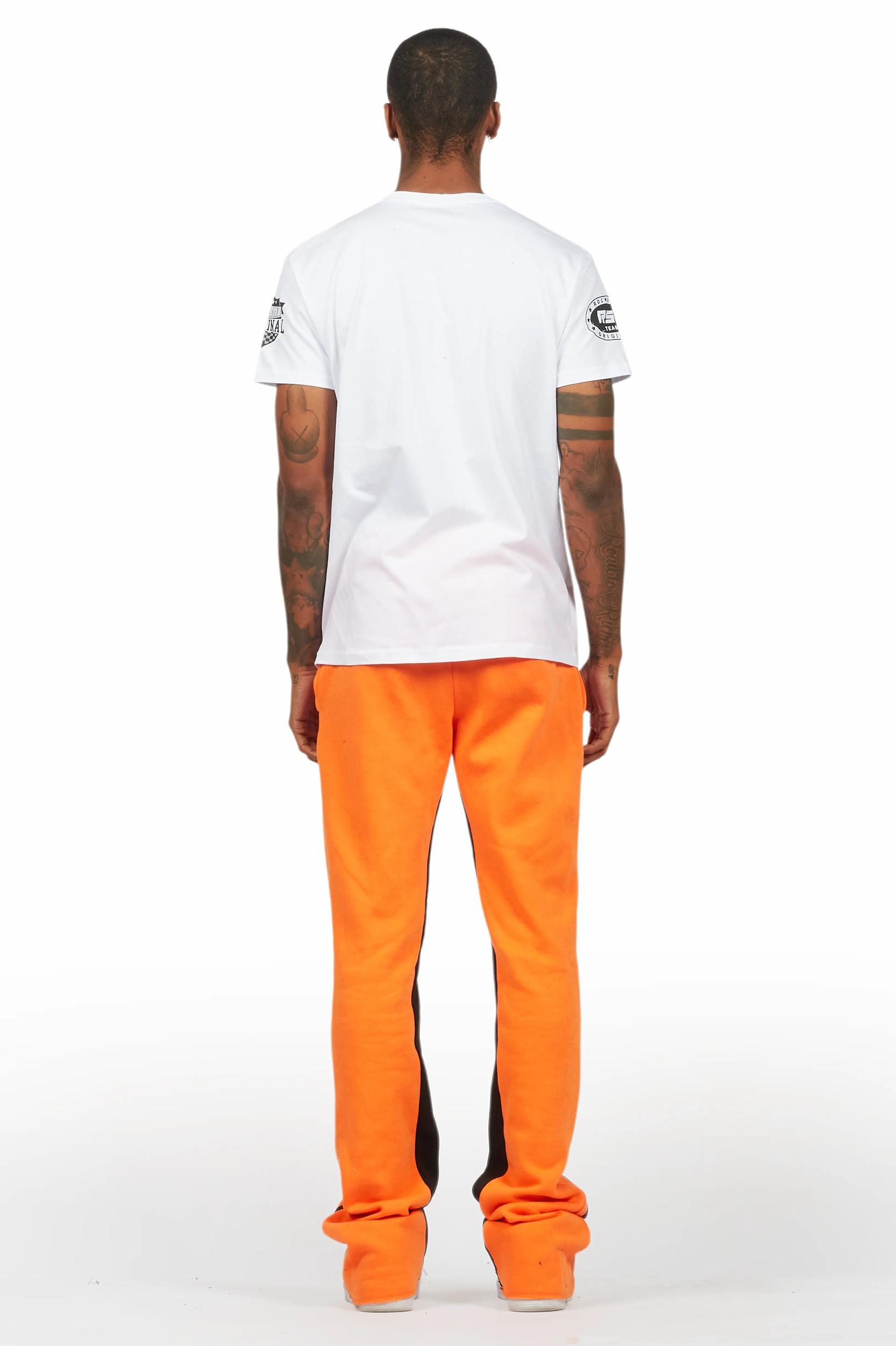Amos White/Orange T-Shirt/Stacked Baggy Track Pant Set Male Product Image