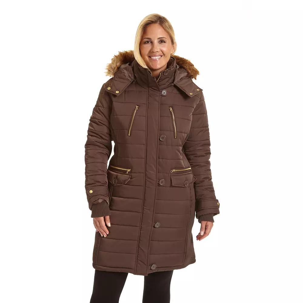 Plus Size Excelled Long Hooded Puffer Jacket, Women's, Size: 3XL, Cappucino Product Image