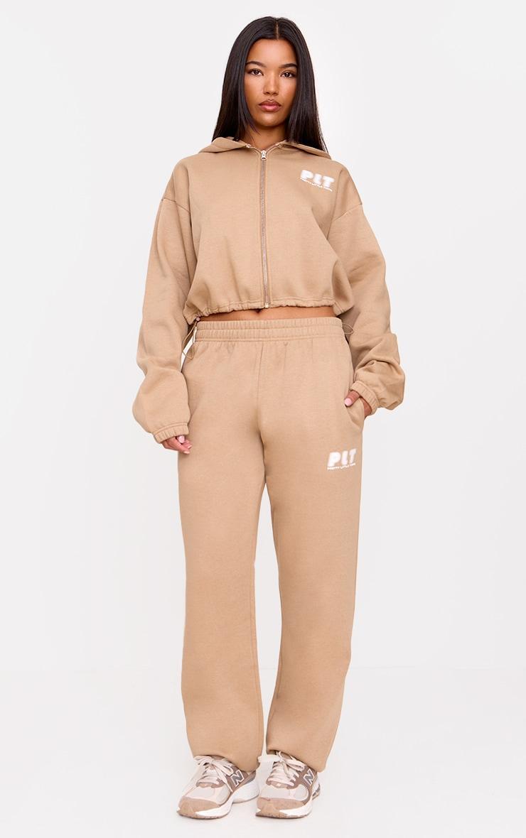 PRETTYLITTLETHING Taupe Elasticated Hem Zip Up Hoodie Product Image