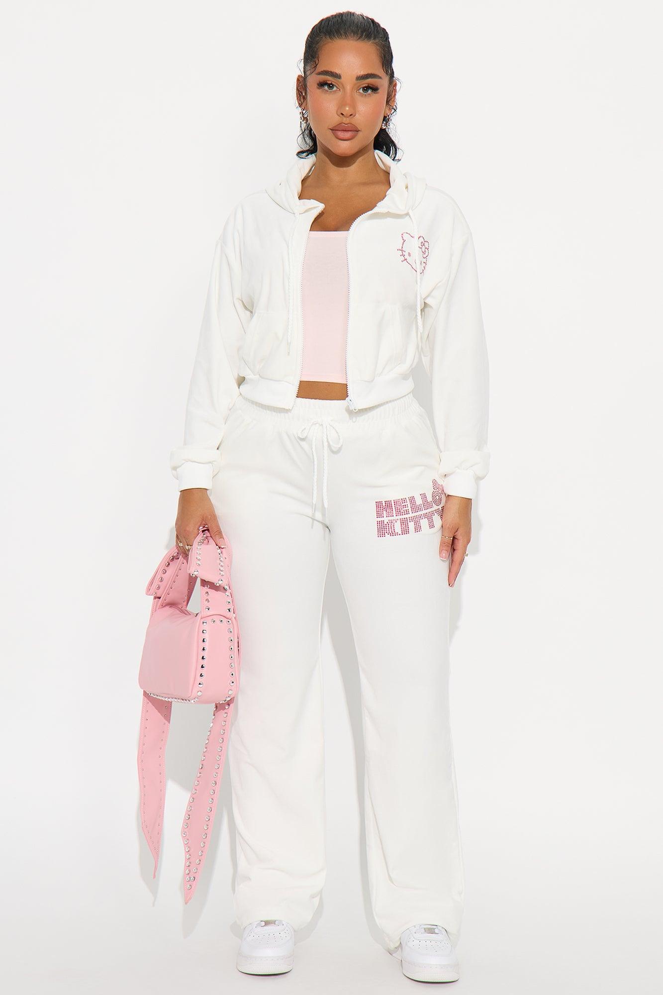 Hello Kitty Rhinestone Velour Zip Hoodie - White Product Image