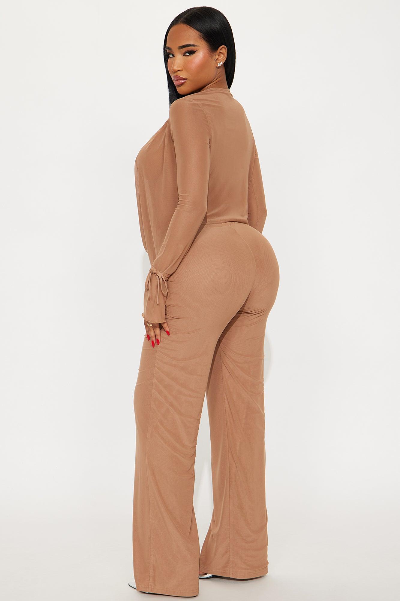 Silent Muse Cowl Neck Mesh Pant Set - Mocha Product Image