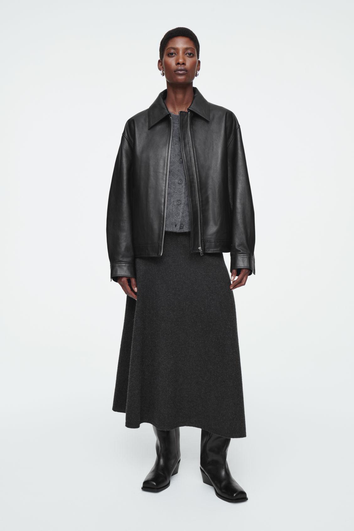 OVERSIZED COLLARED LEATHER JACKET Product Image