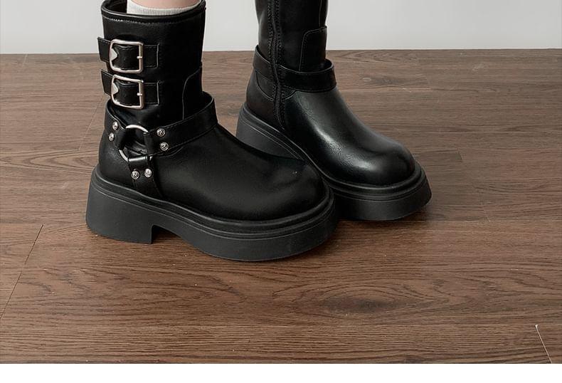 Platform Plain Buckled Short Boots Product Image