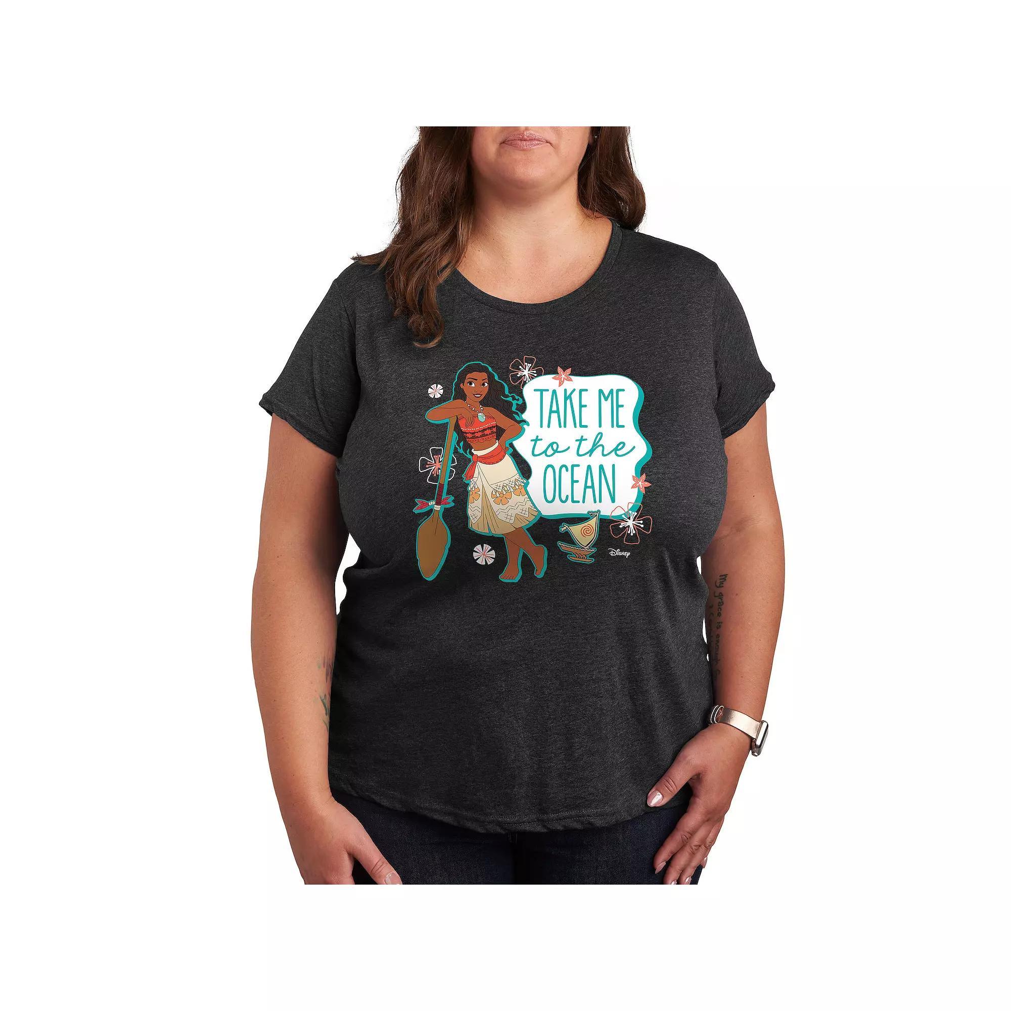 Disney Princess Moana Plus Ocean Graphic Tee, Womens Heather Grey Product Image