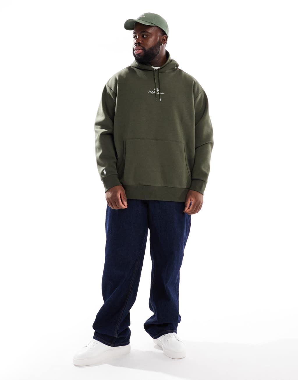 Polo Ralph Lauren Big & Tall central script logo double knit hoodie in dark green heather Product Image