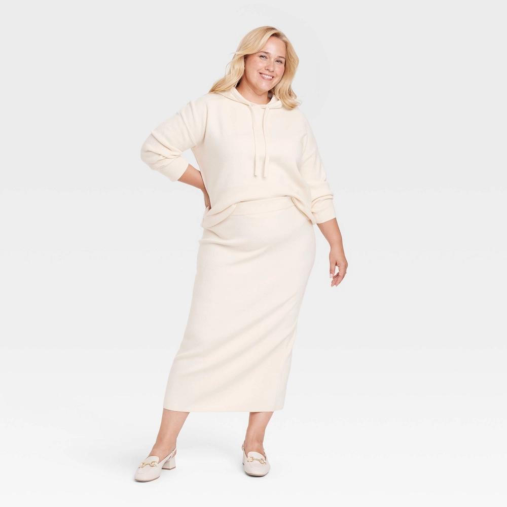 Women's Cozy Knit Midi Sweater Skirt - A New Day™ Cream 1X Product Image