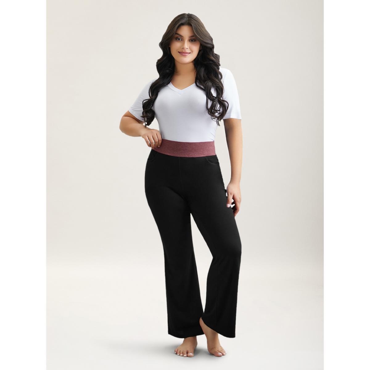 Plus Size Color-Block Mid Rise Tight Pants Women Black Casual Medium stretch Bootcut Mid Rise Everyday Leggings BloomChic 22-24/3X Product Image