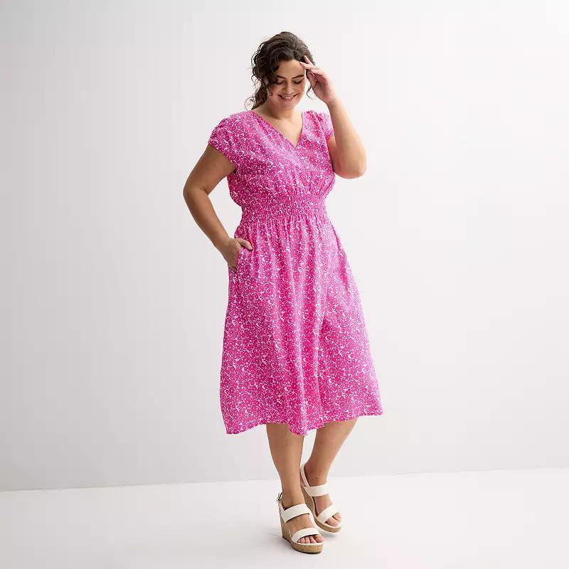 Plus Size Sonoma Goods For Life® Smocked Button-Through Midi Dress, Women's, Size: 1XL, Pink Painted Floral Product Image