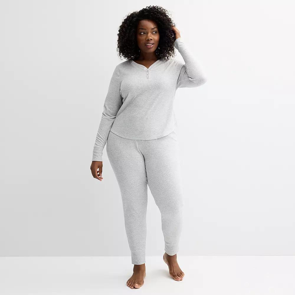 Plus Size Sonoma Goods For Life® Thermal Pajama Top & Pajama Bottoms Set, Women's, Size: 3XL, Silver Tide Grey Product Image
