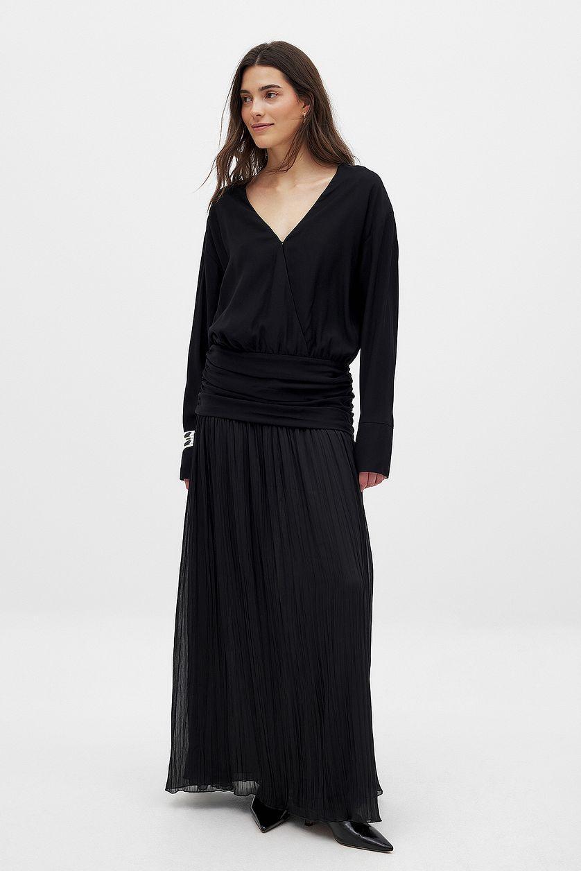 V-neck Combined Fabric Dress Product Image