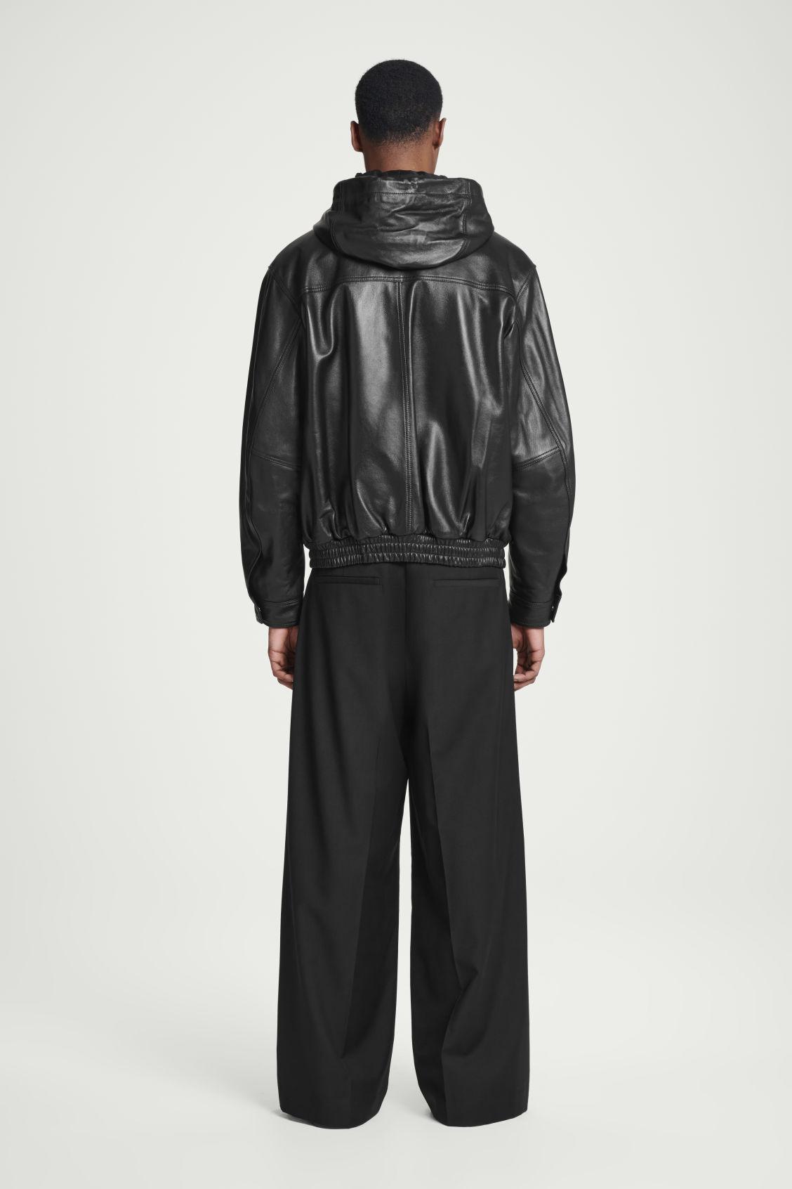 HOODED LEATHER BOMBER JACKET Product Image