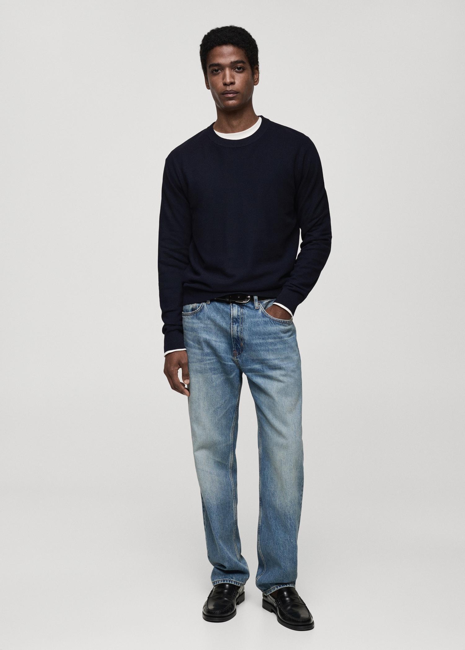 Microstructured cotton knitted sweater - Men | MANGO USA Product Image