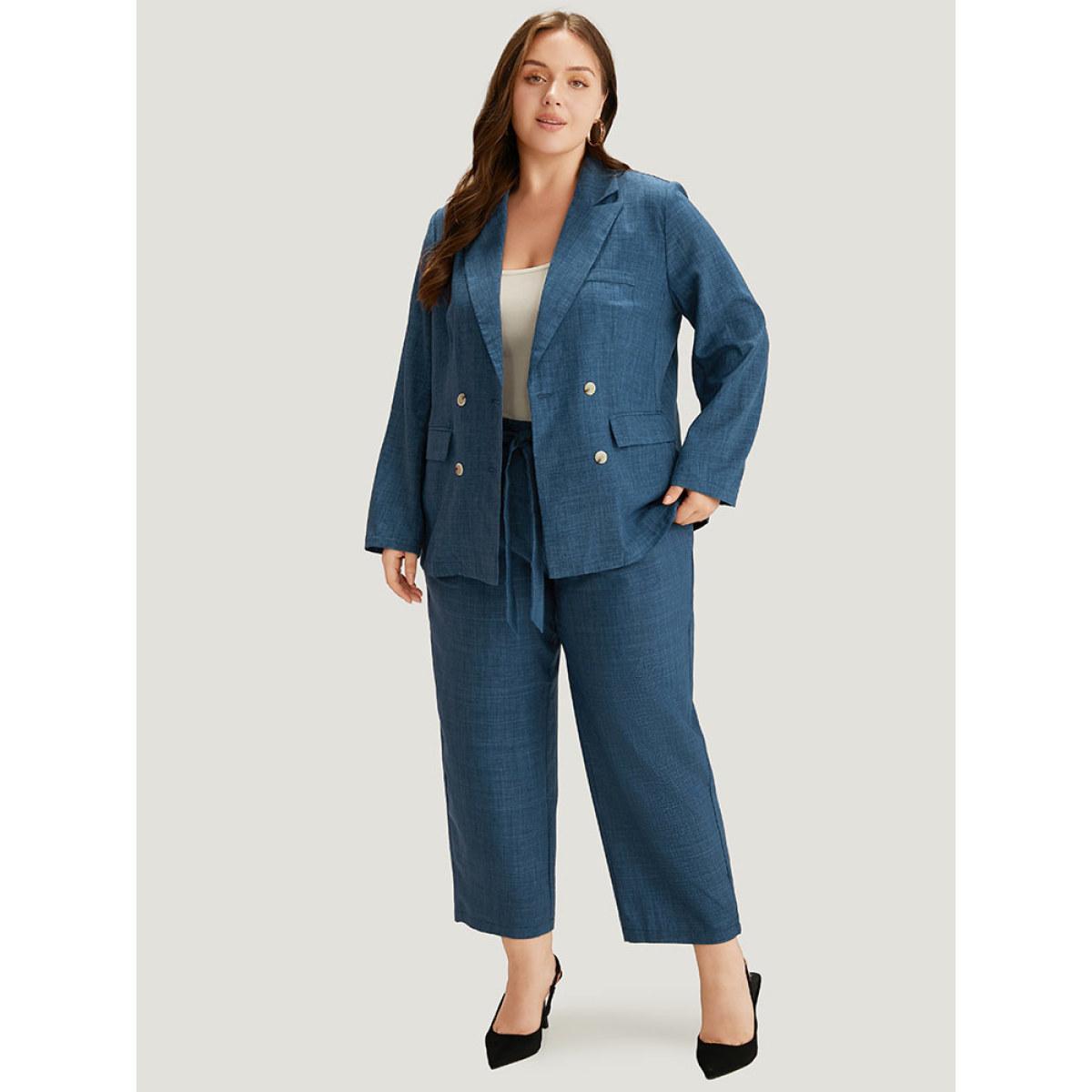 Plus Size Solid Elastic Waist Pocket Belted Pants Women Indigo Casual Straight Leg High Rise Dailywear Pants BloomChic 26/4X Product Image