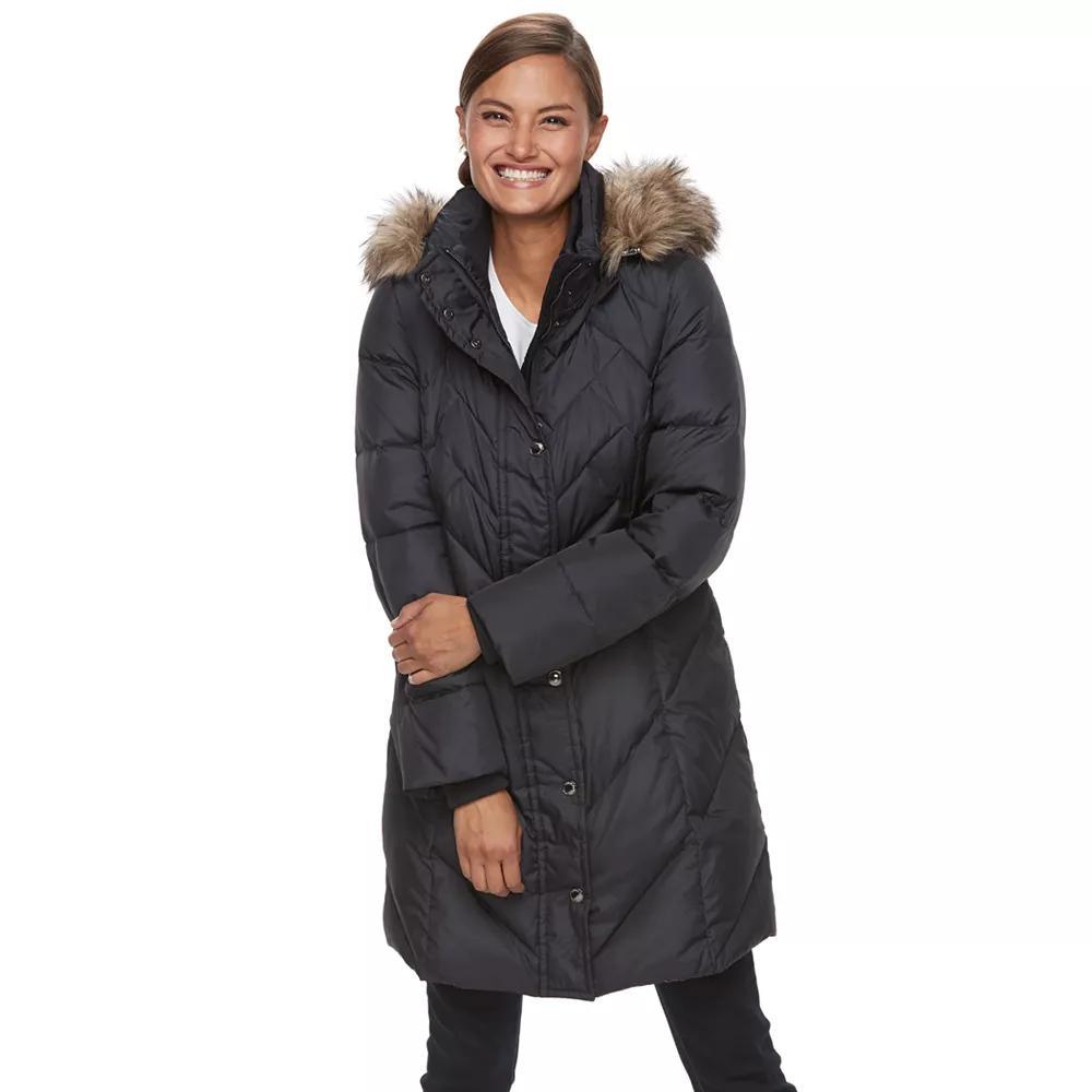Women's TOWER by London Fog Faux-Fur Hood Down-Fill Coat, Size: XL, Blue Product Image