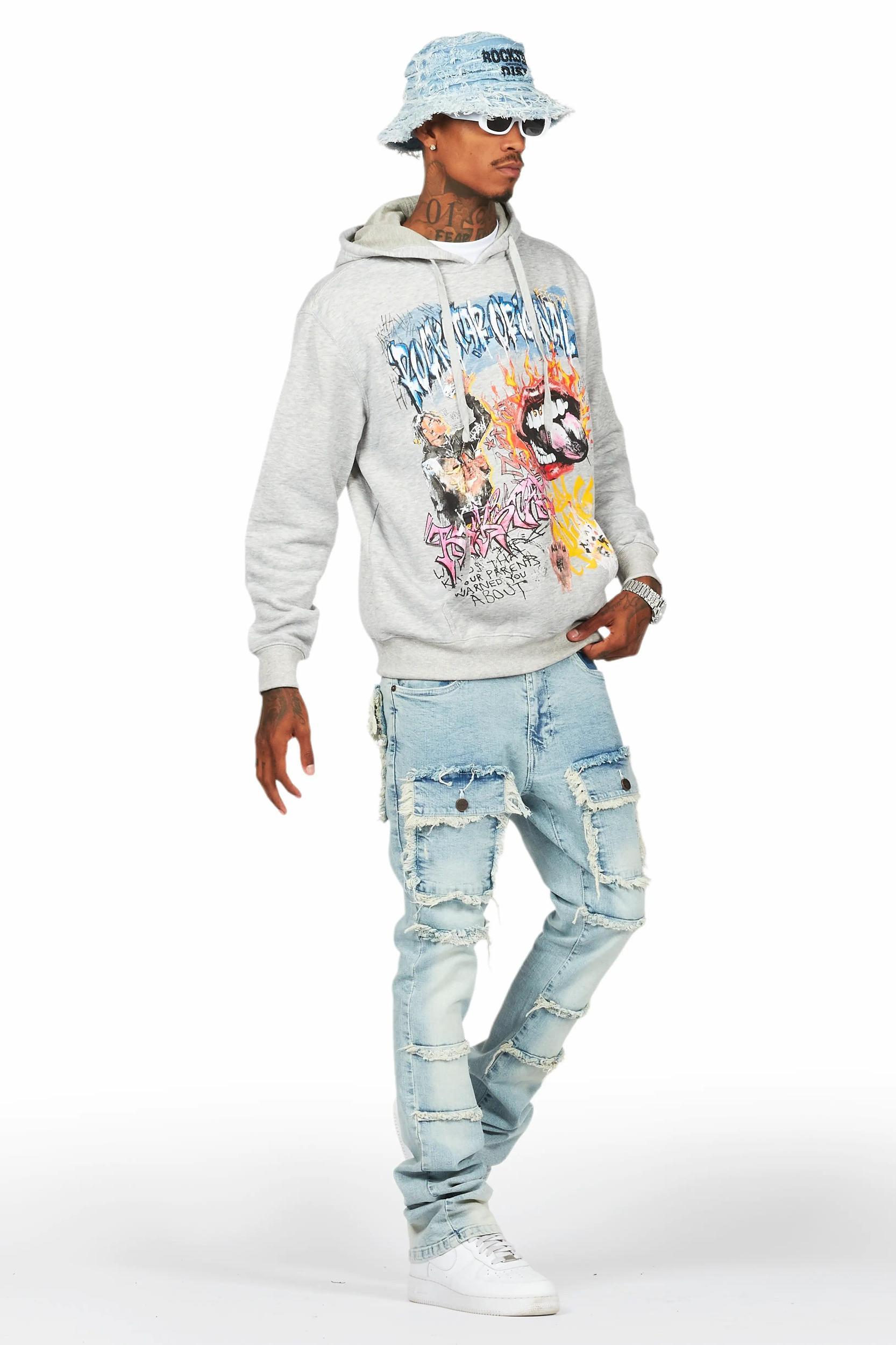Yooz Heather Grey Hoodie/Stacked Flare Cargo Jean Bundle Male Product Image