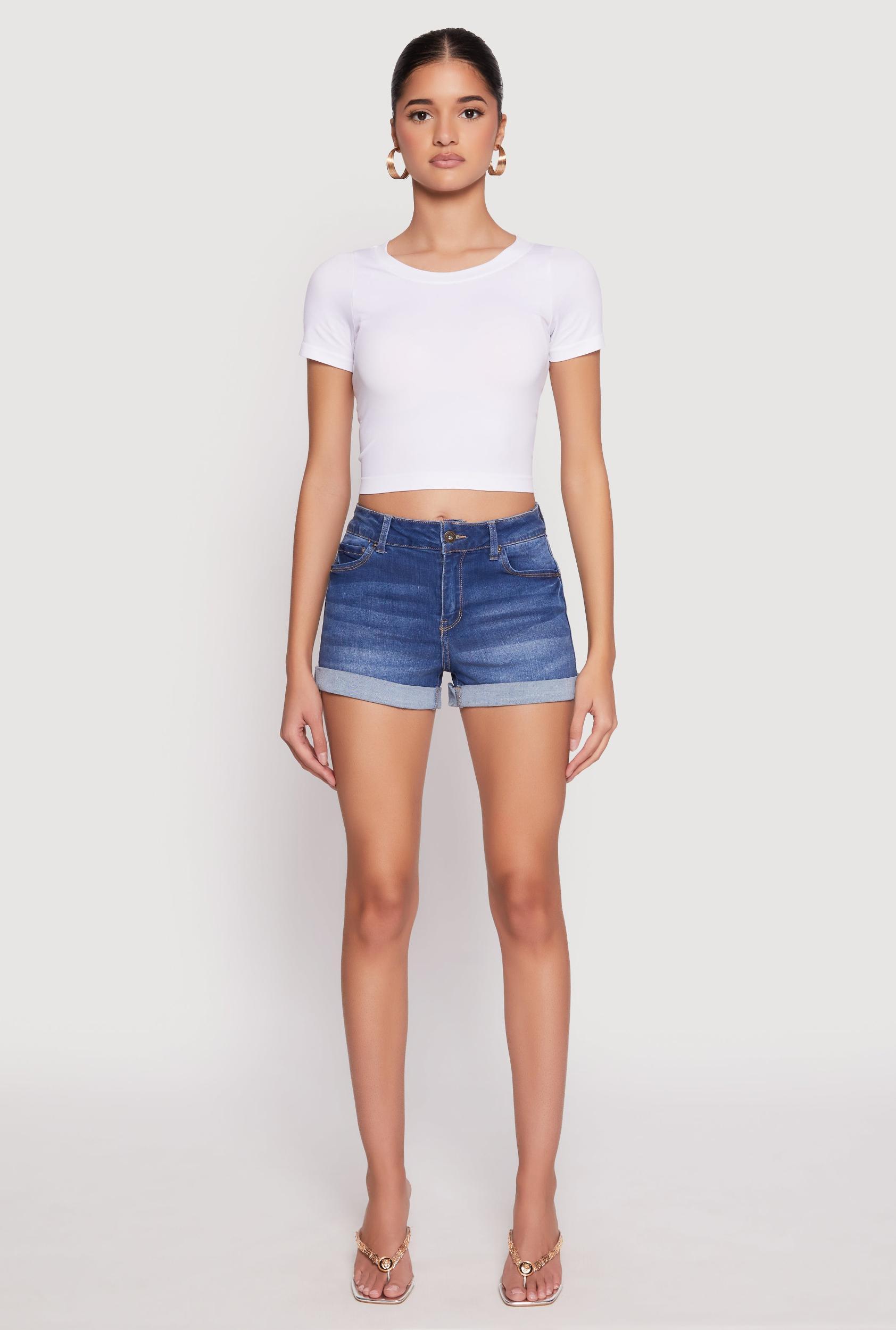 Womens WAX Fixed Cuff High Waist Denim Shorts Product Image