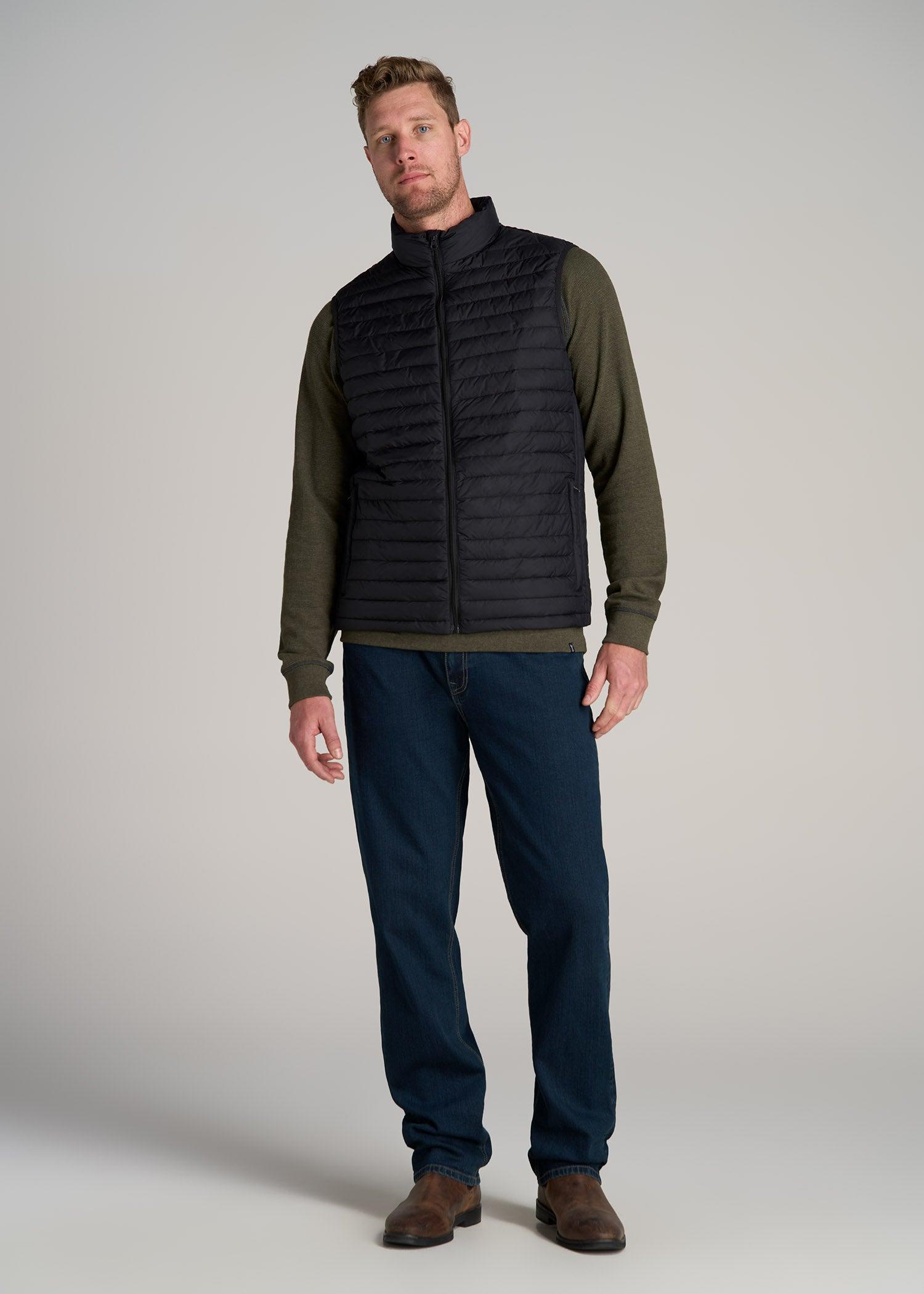 Tall Men's Packable Puffer Vest in Black Product Image
