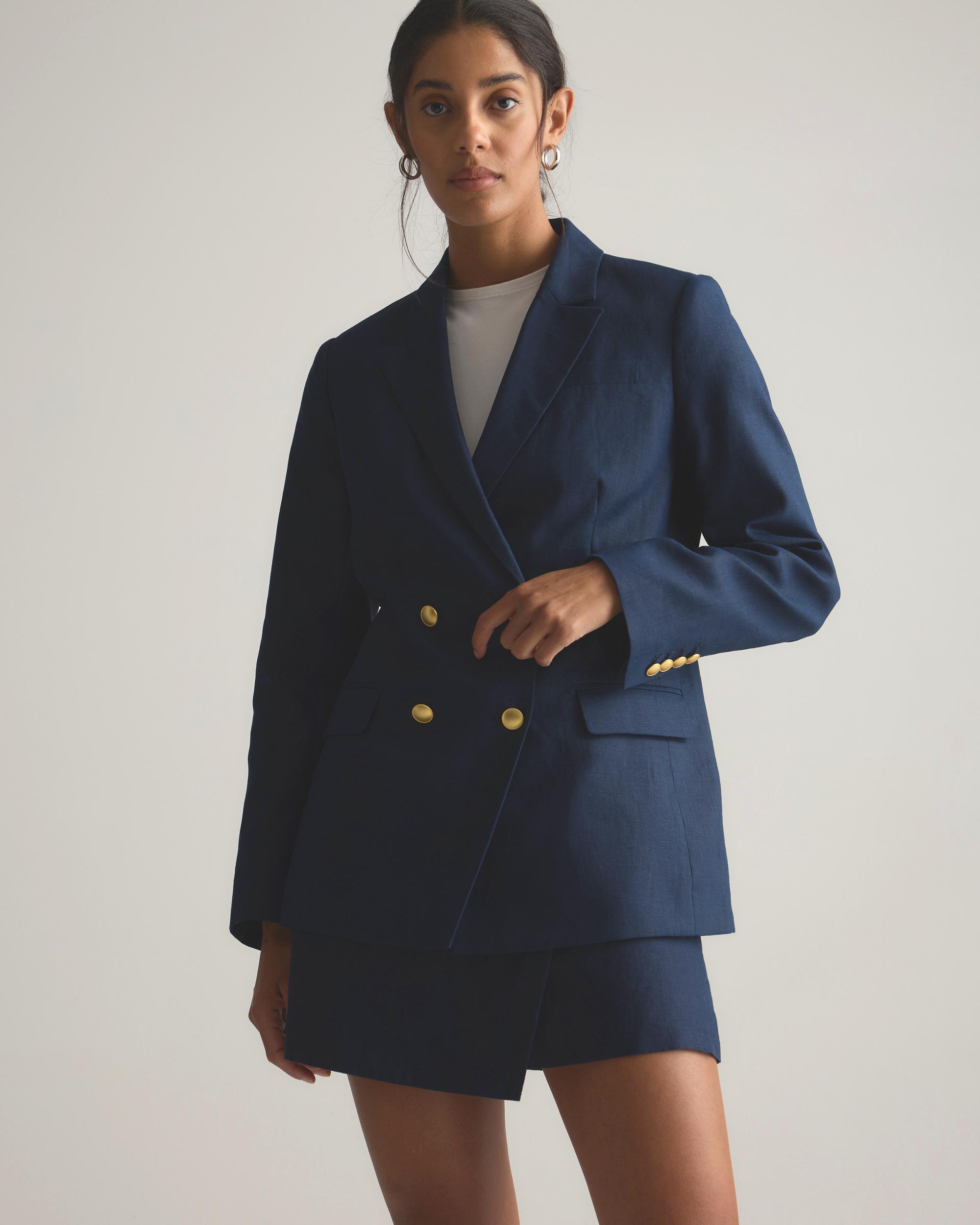 Quince | Women's 100% European Linen Relaxed Double-Breasted Blazer Size XL Product Image