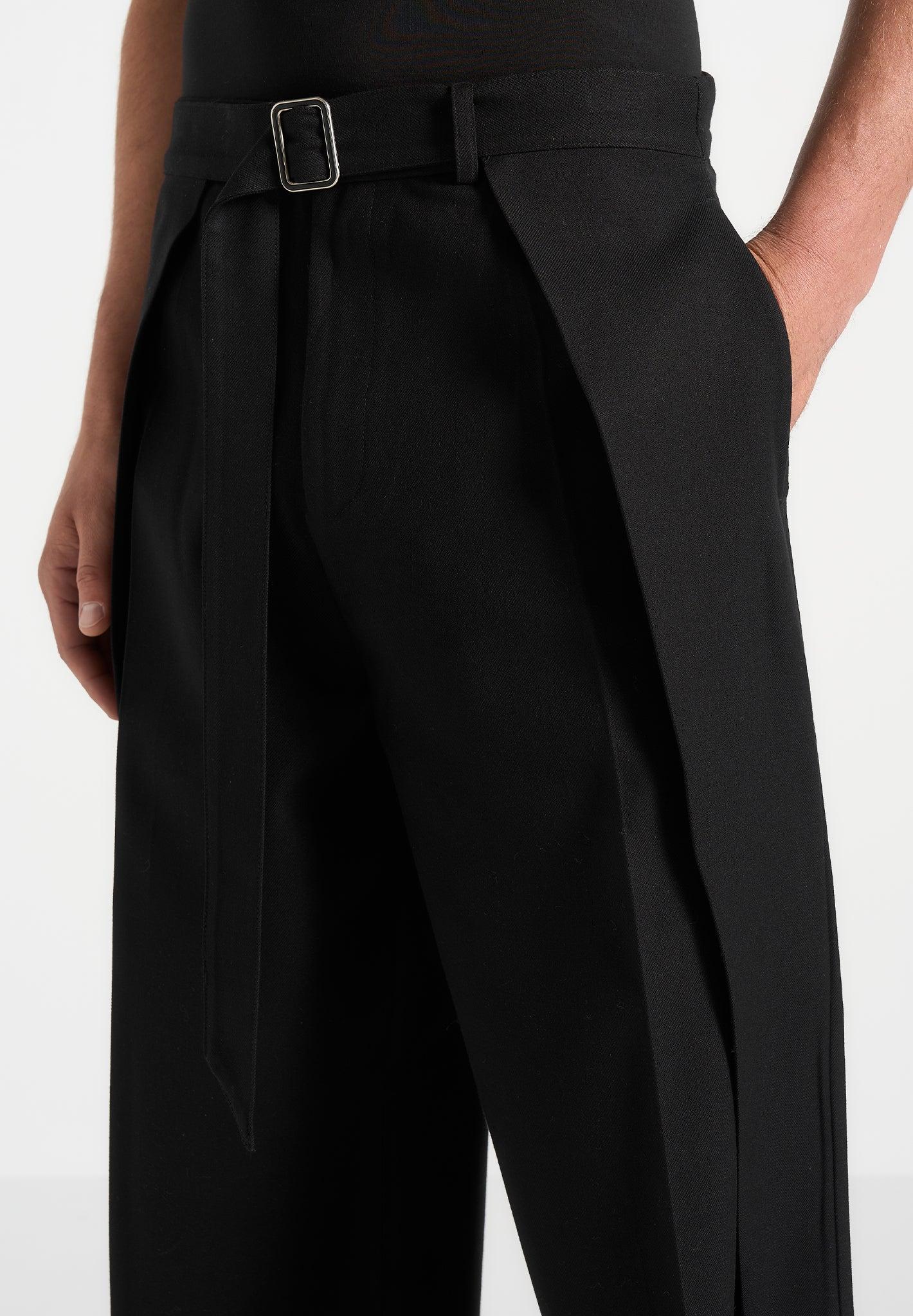 Charles - Relaxed Fit Wrap Leg Tailored Trousers - Black Male Product Image